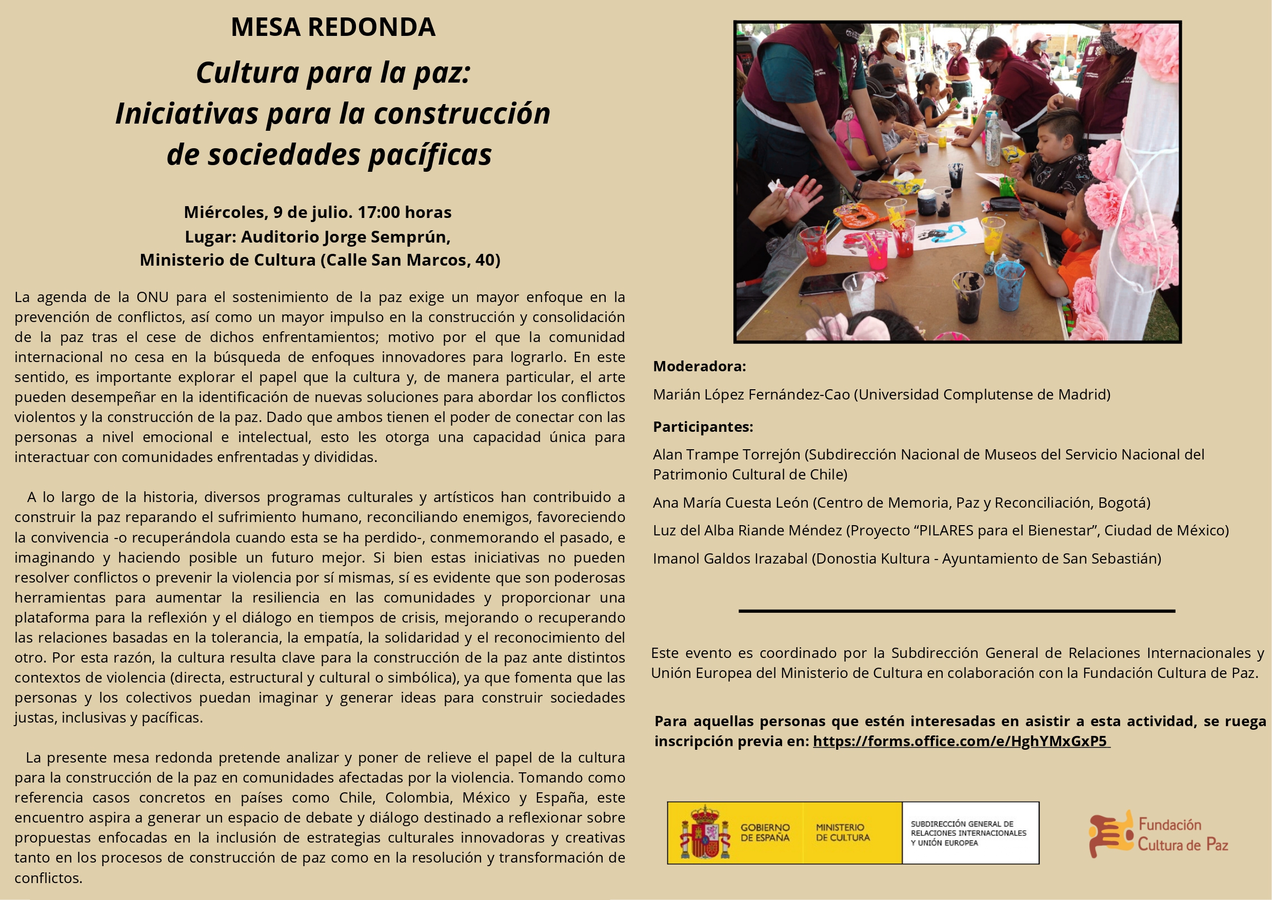 Mesa redonda “Cultura para la paz: iniciativas para la construcción de sociedades pacíficas”