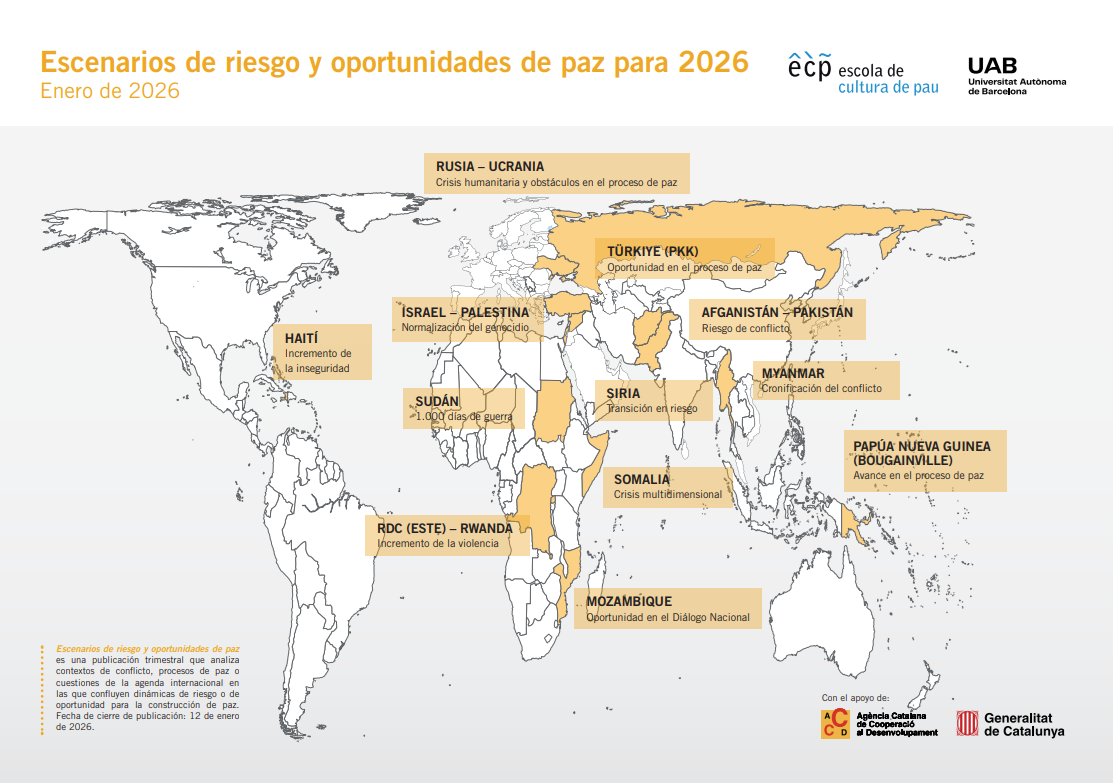 Escenarios de riesgo y oportunidades de paz en 2026: un mundo en tensión y con ventanas abiertas a la transformación