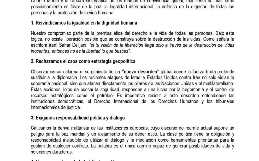 COMUNICADO DE AIPAZ POR LA PAZ, EL DERECHO INTERNACIONAL Y LA DIGNIDAD DE LA VIDA